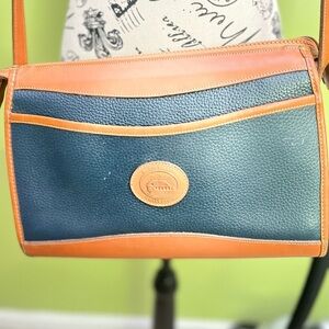 Vintage Siesta Valley Collection Blue and Tan Leather Crossbody Bag